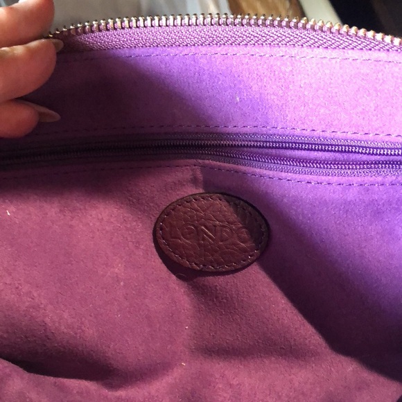 Londo purple leather pouch for make up or checkbook small insert or clutch 10x6 - Picture 4 of 6